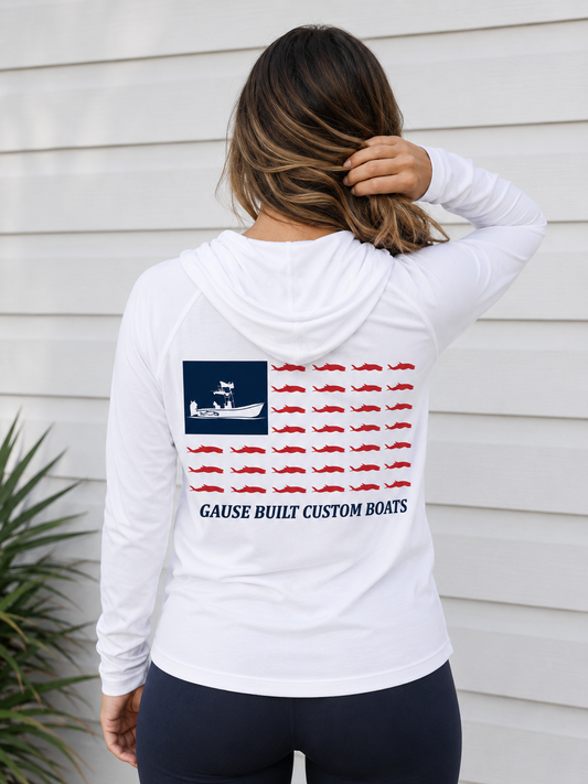 Womens Hooded Gause Flag UV Long Sleeve
